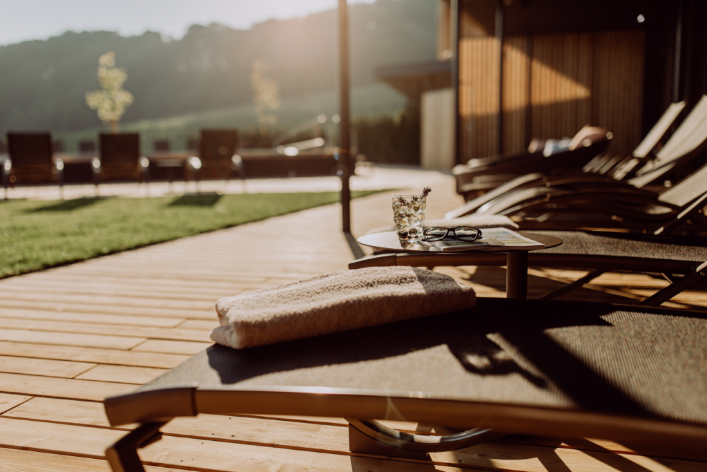 Details of sun loungers at daybreak